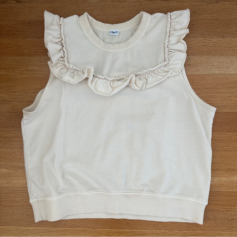 Clare V. Cream Ruffle Tank Top